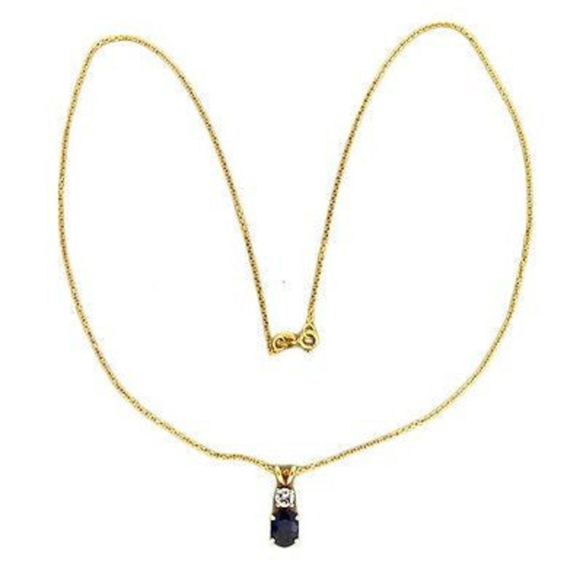 14K Yellow Gold with 2.00 Ct Bright Blue Sapphire & Diamond Pendant Necklace