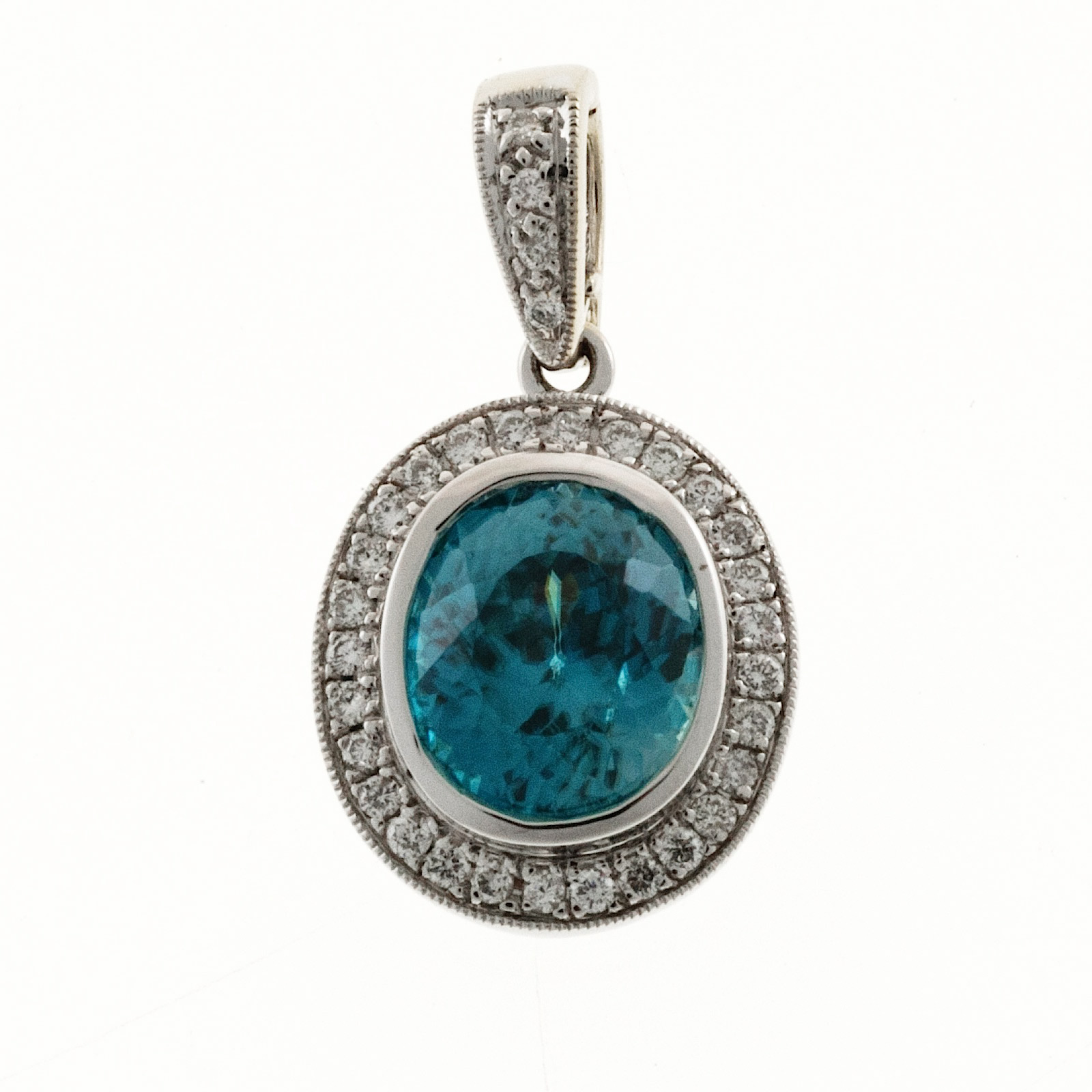 Vintage 14K White Gold with 3.35ct. Blue Zircon  Diamond Pendant