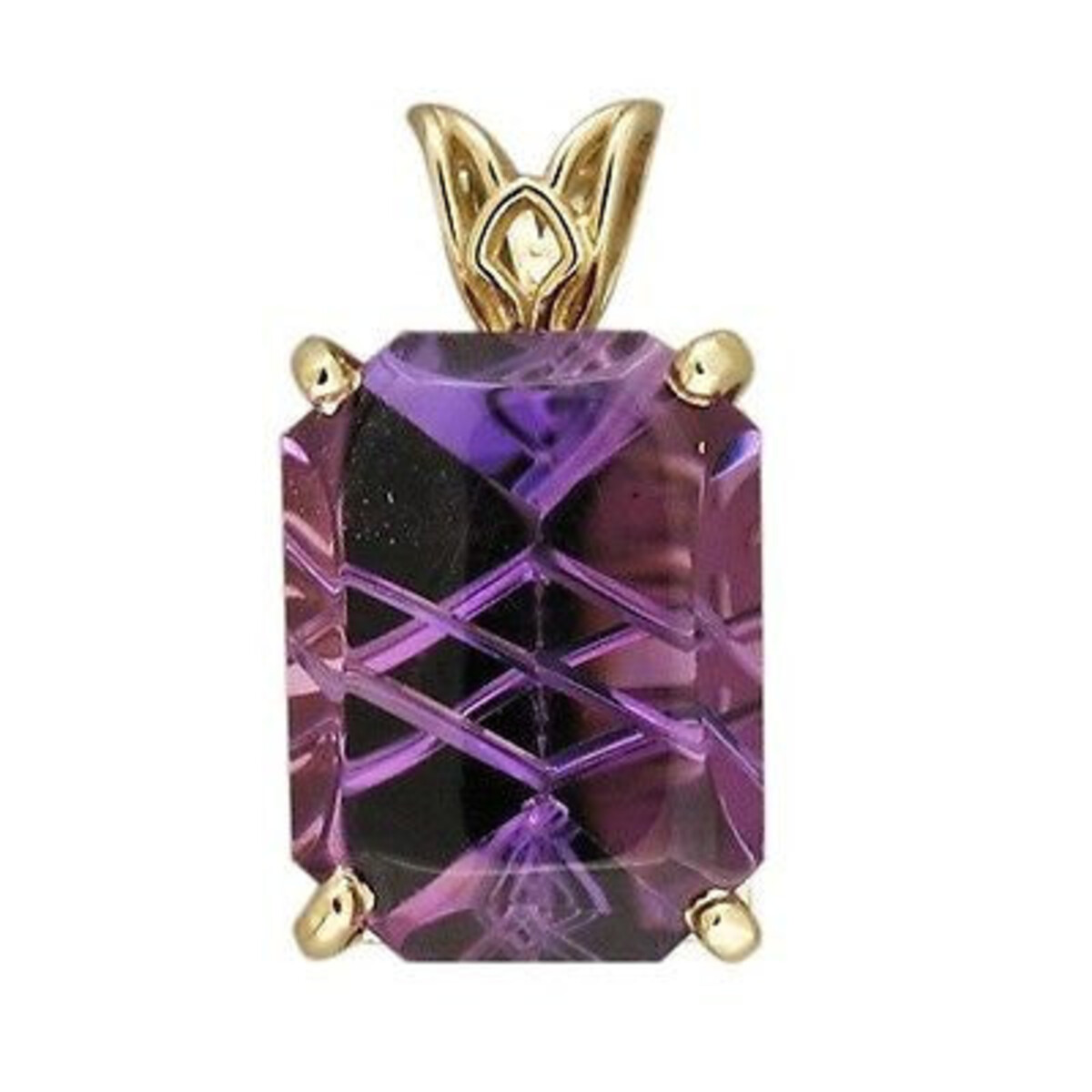 Vintage 14K White Gold & 10.71ct Fantasy Cut Bright Purple Amethyst Pendant