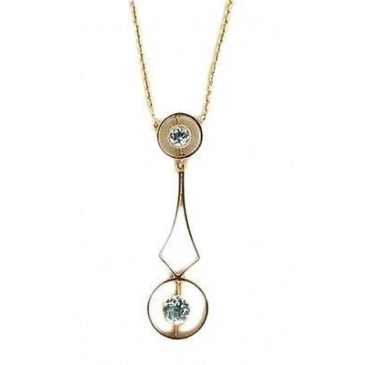 Estate Vintage 1900 Round Medium Blue Aqua 9k Pink Gold Lavaliere Pendant Chain