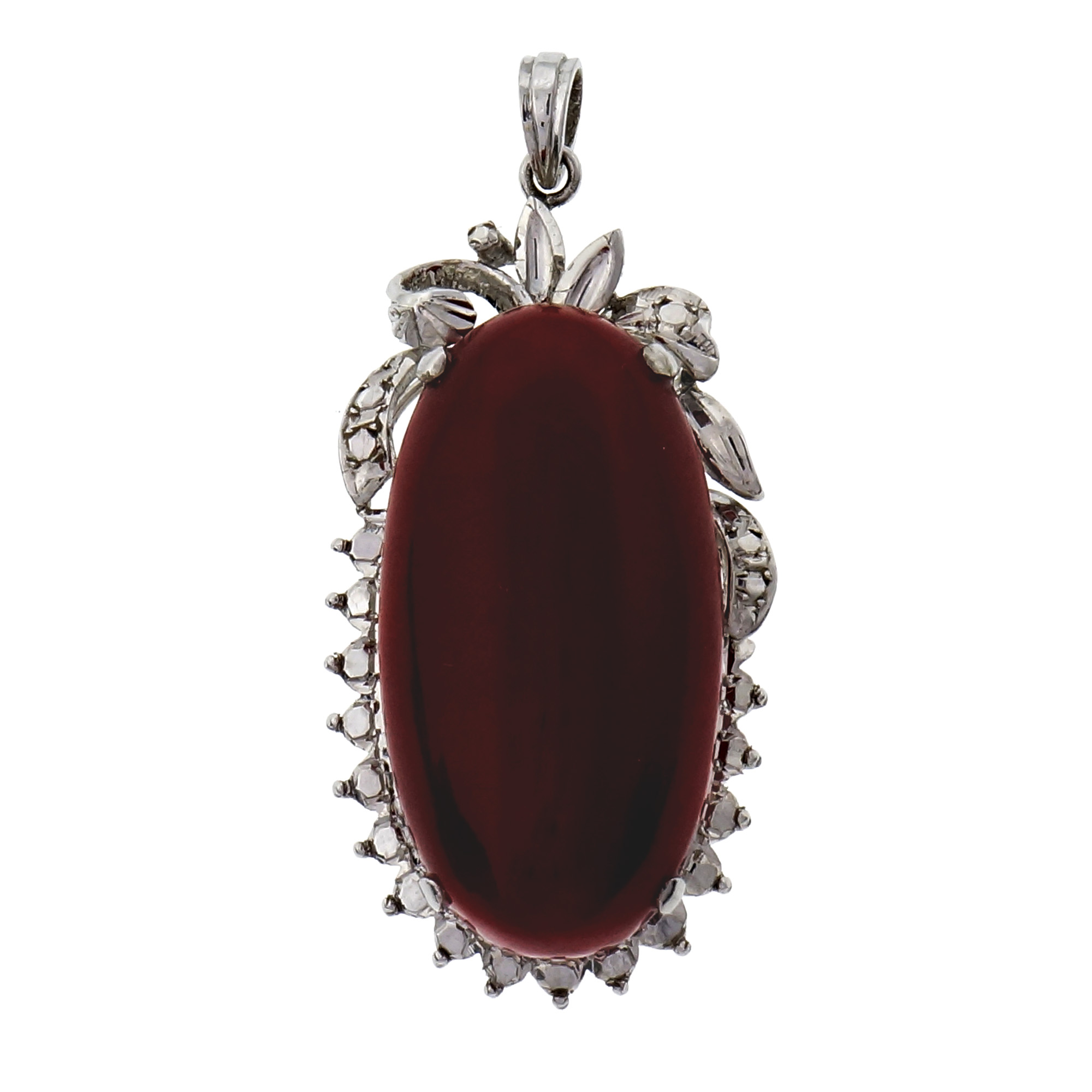 Natural Bright Orange Red Coral Pendant 18k White Gold GIA Certified