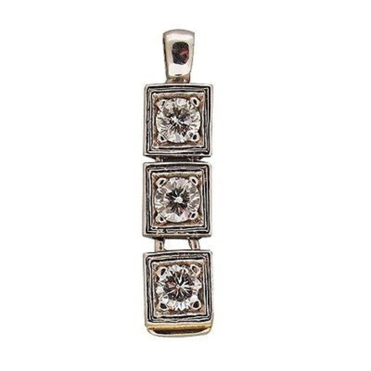 Art Deco Engraved 14K White Gold 3 Section Box Link Dangle .54 Ct Diamond Pendant