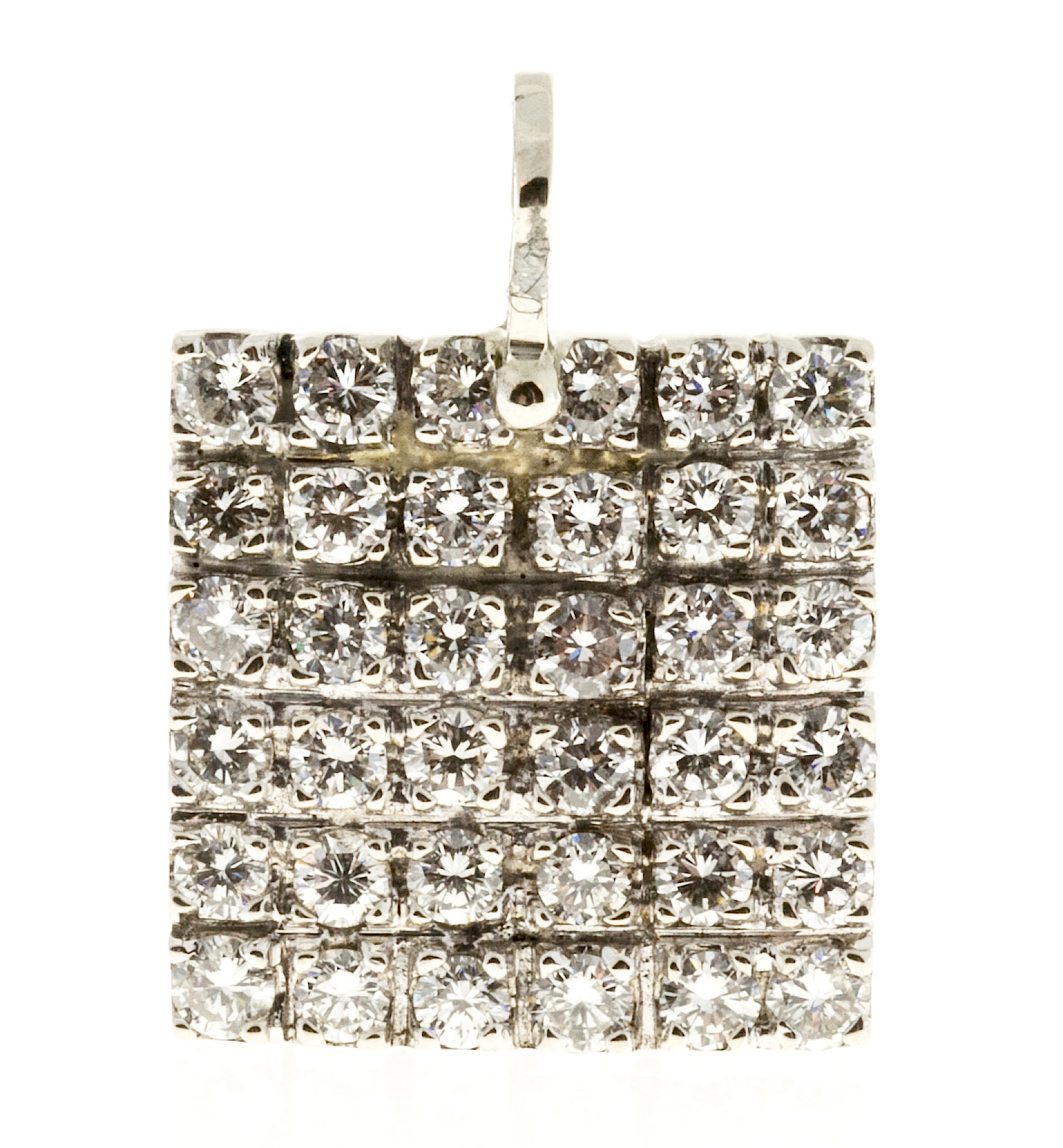 14K White Gold Full Cut Diamond 1.80ct Square Vintage Pendant