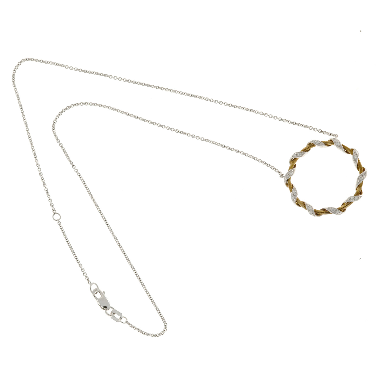 18K Rose  White Gold with 0.15ct. Diamond Wire Circle Pendant Necklace
