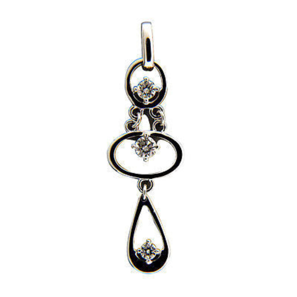 Vintage 3 Round Brilliant Cut Diamond .26 Ct 3 Section Dangle 14K Gold Pendant