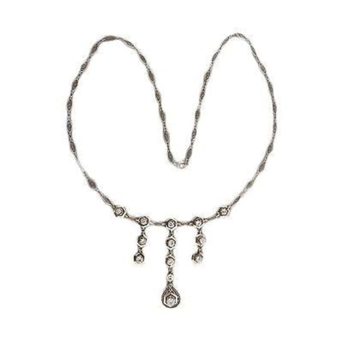 Vintage 14K White Gold 2.00 Cttw Diamond Art Deco Dangle Pendant Necklace