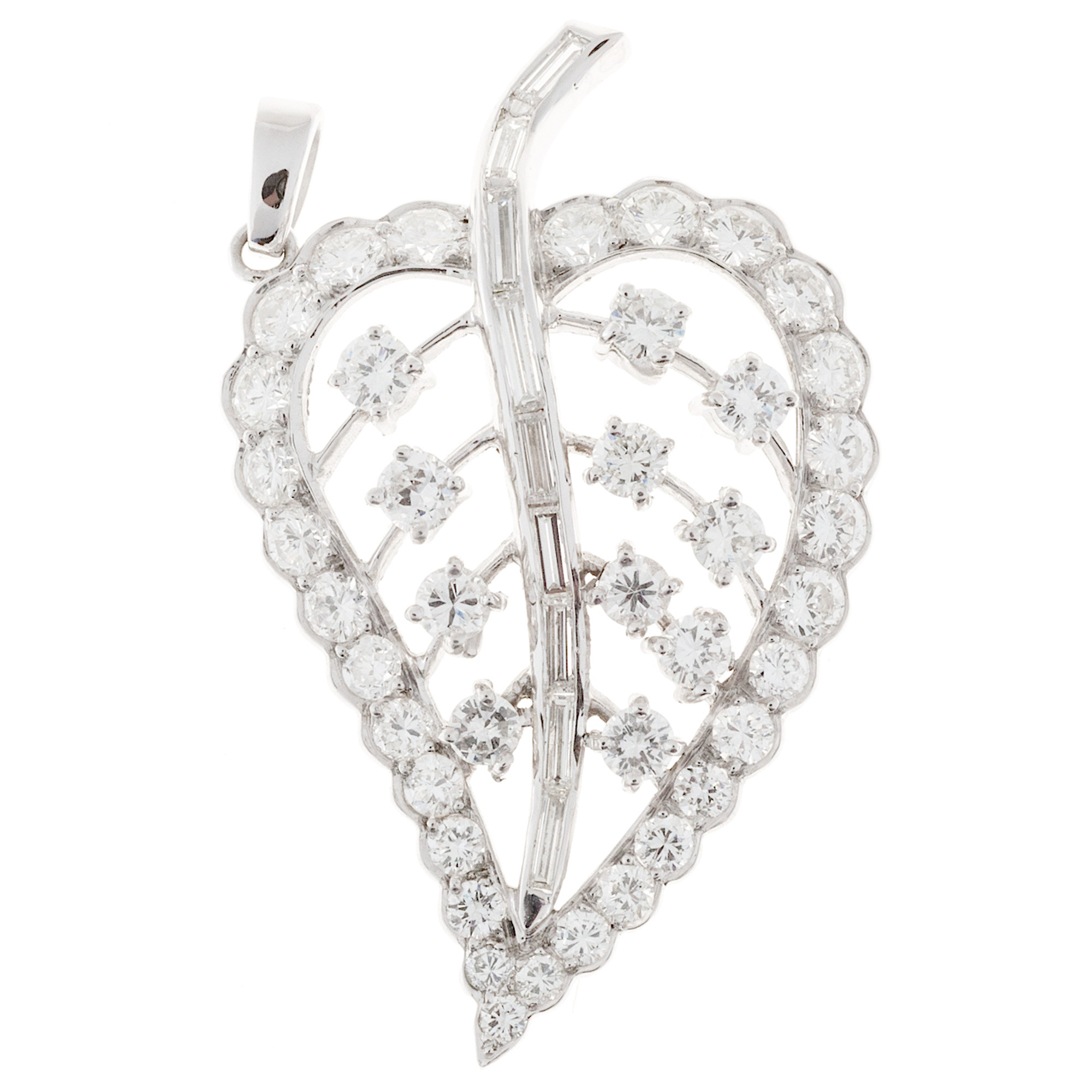 Vintage Art Deco Platinum with 2.38ct Diamond Leaf Pendant 