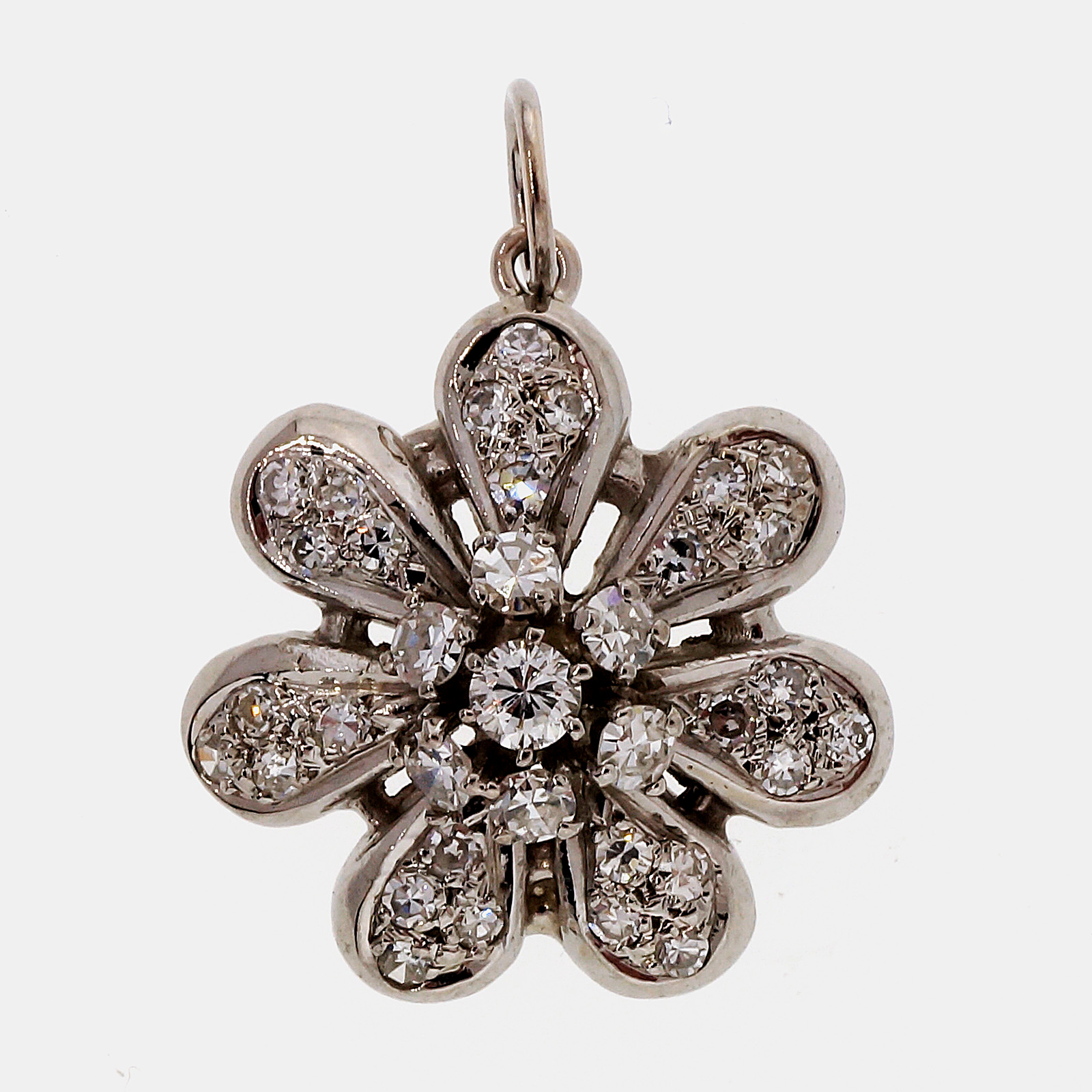 Vintage 1960 14k White Gold .45ct Flower Pendant