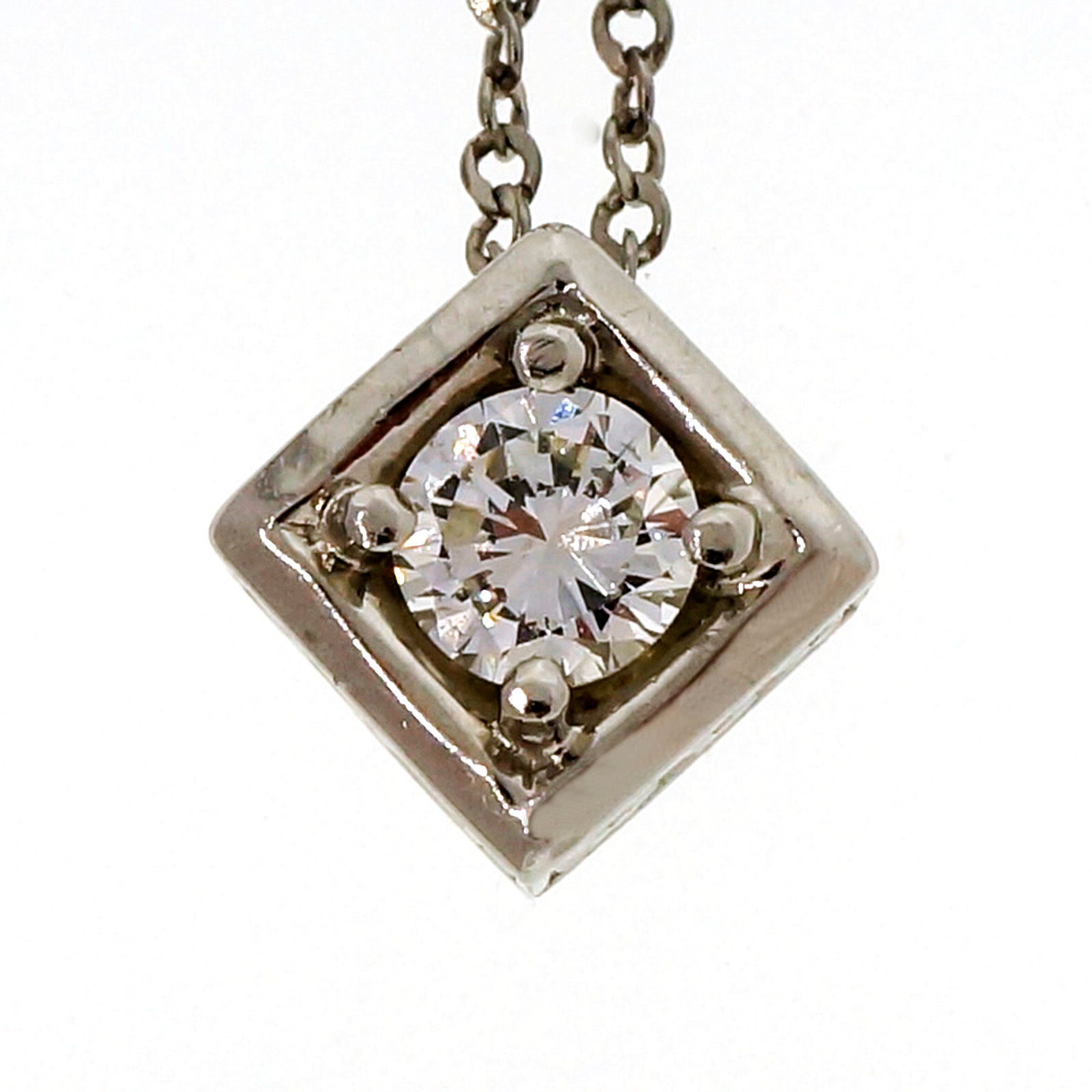 Platinum .20ct Round Diamond Square Pendant Necklace