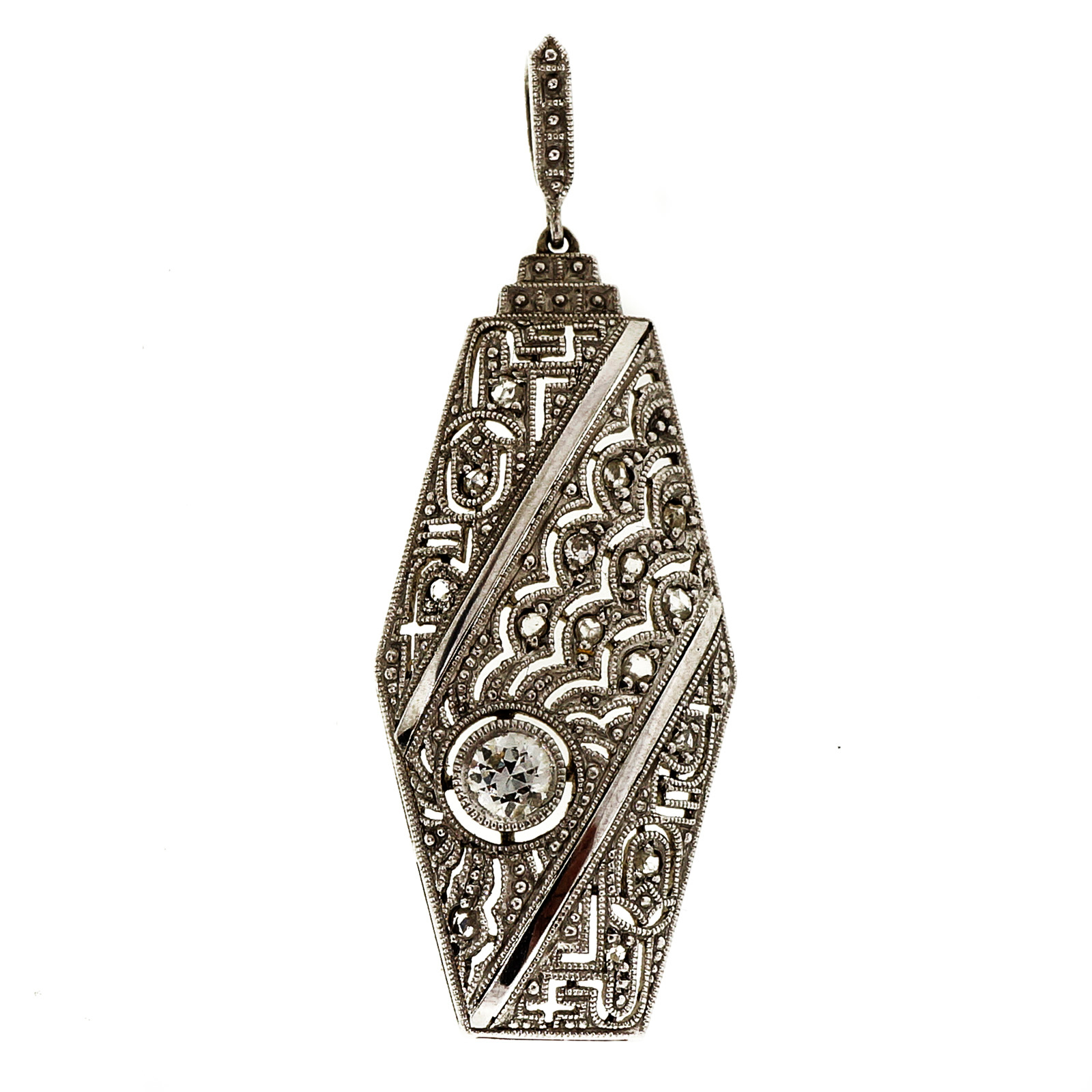18K White Gold 0.17ct Diamond Vintage Art Deco Edwardian Pendant