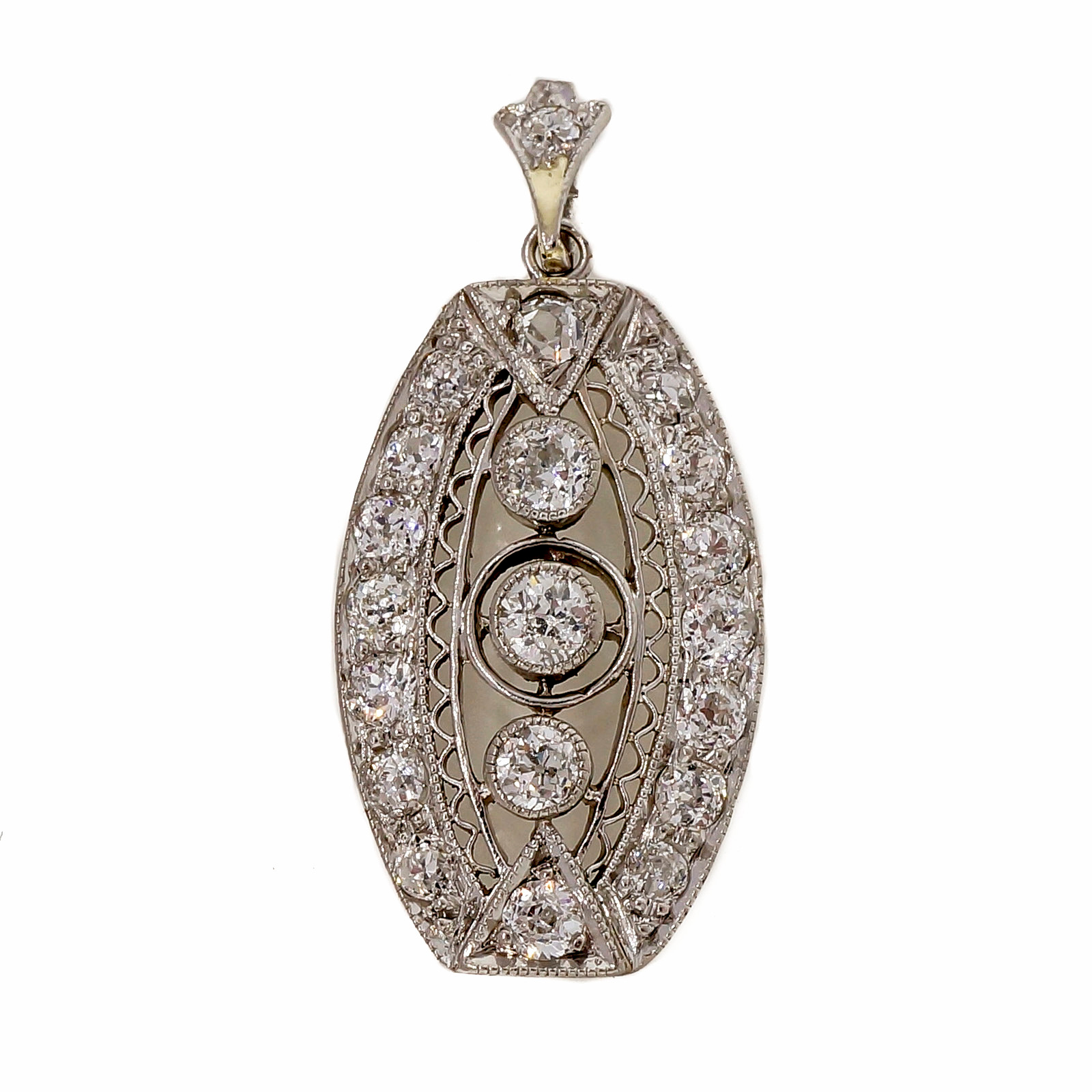 Art Deco Platinum  .30ct Diamond Filigree Pendant