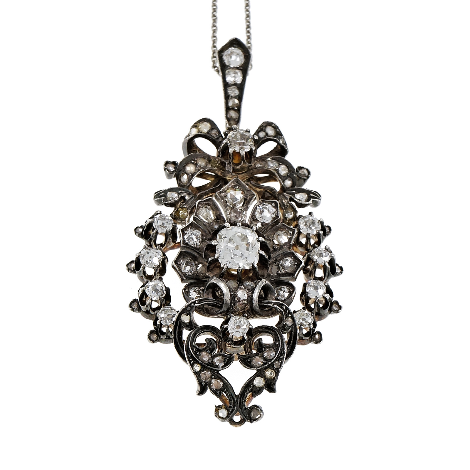 Silver  14K White Gold with 0.90ct Diamond Pendant Necklace