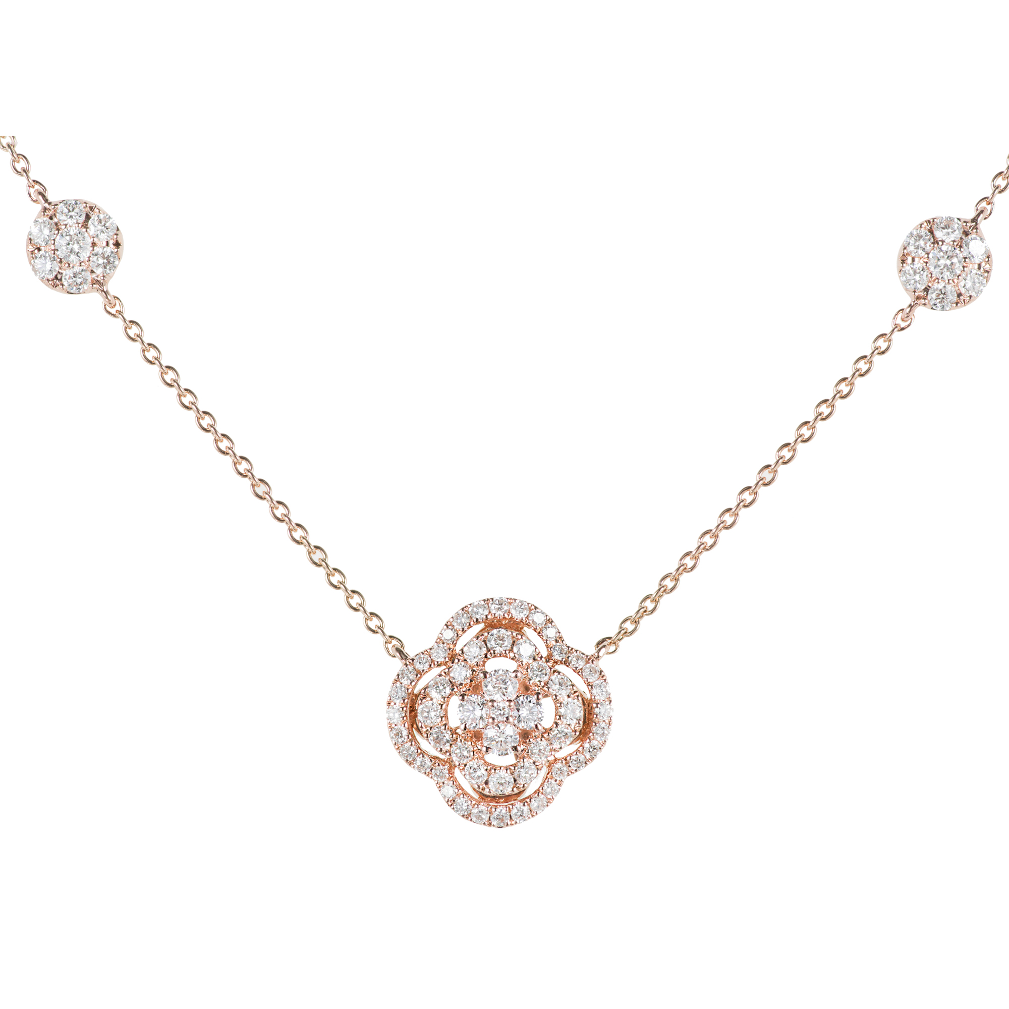 14K Pink Gold Diamond Cluster Pendant Necklace