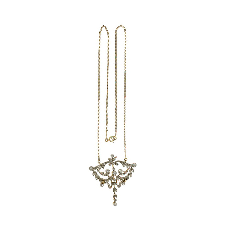 14K Yellow Gold  Silver with 0.40ct Diamond Necklace  