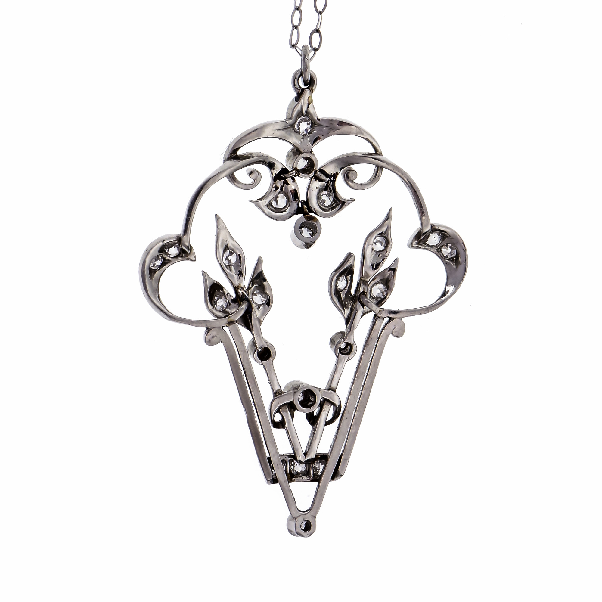 Vintage 1920 Art Deco Old European Cut Diamond Pendant Platinum