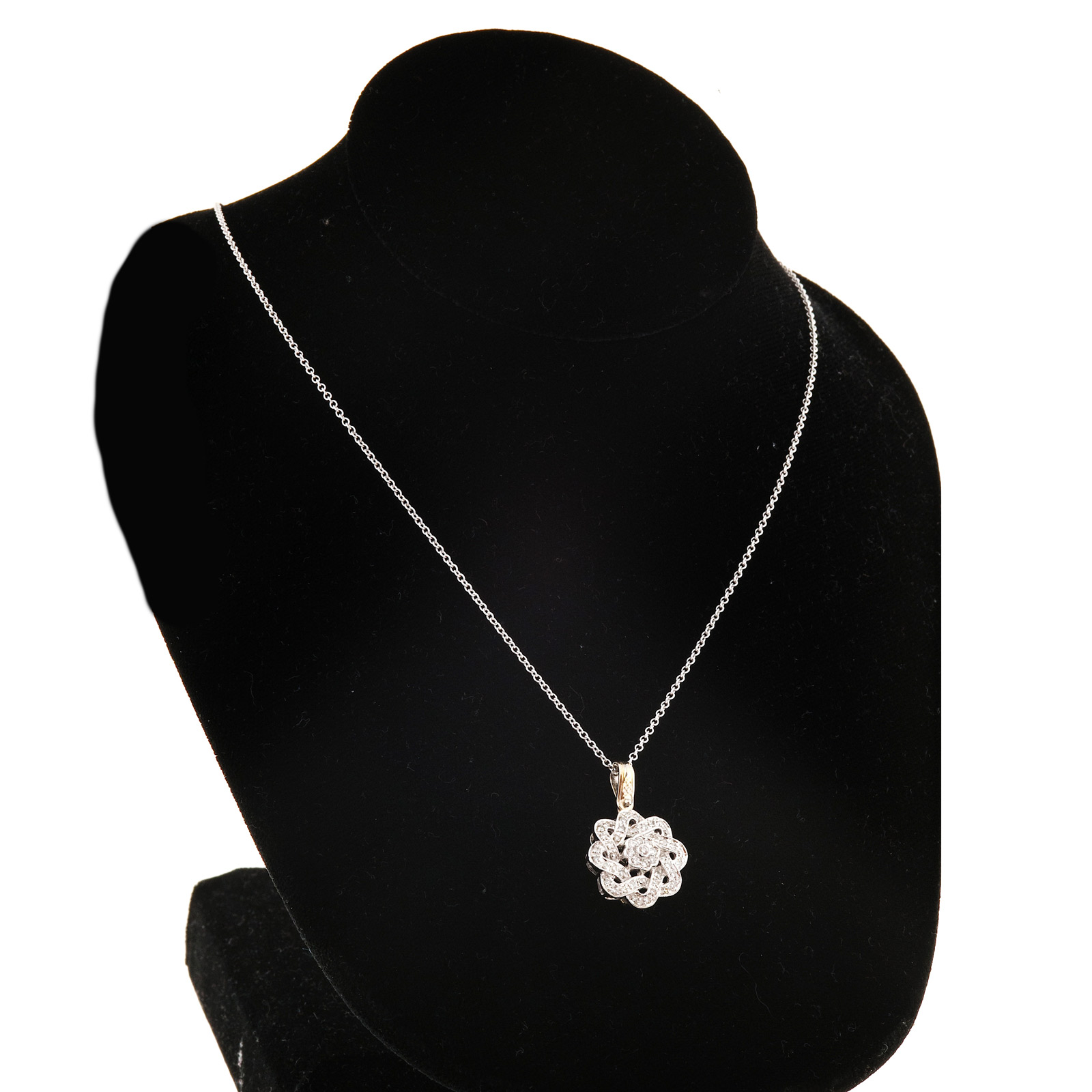 14K White Gold with 1.00ct Diamond Flower Infinity Pendant Cable Chain Necklace