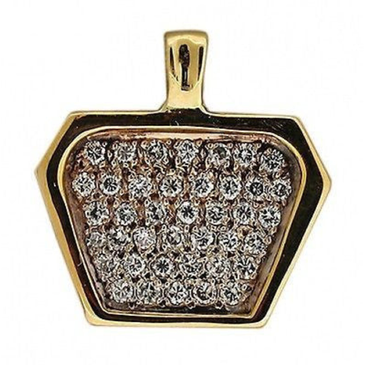 Vintage Diamond Shape 6 Sided 40 Pave set Round Diamond 14K .80 Ct Gold Pendant