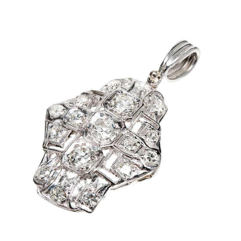 Platinum European Cut Diamond Pendant 