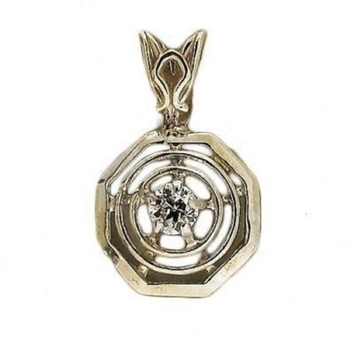 Estate Antique 14K Raised Octagonal Gold 1910 European Cut .08 Ct Diamond Pendant