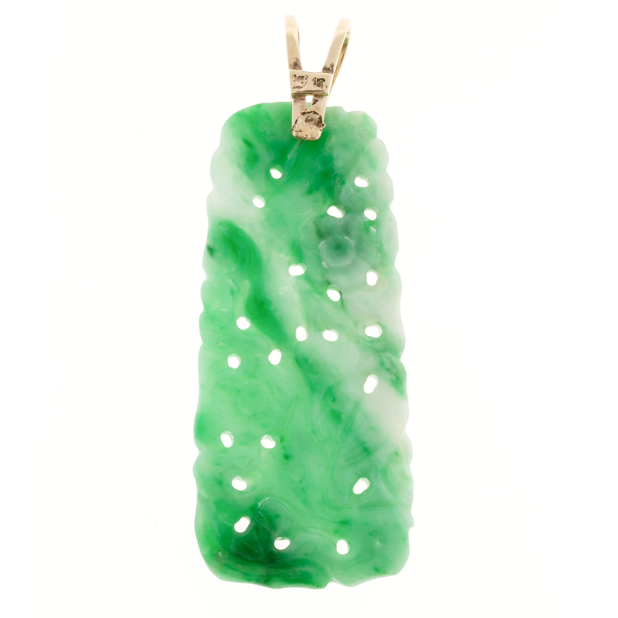 Vintage 14K Yellow Gold Bright Green Untreated Certified Jadeite Jade Pendant