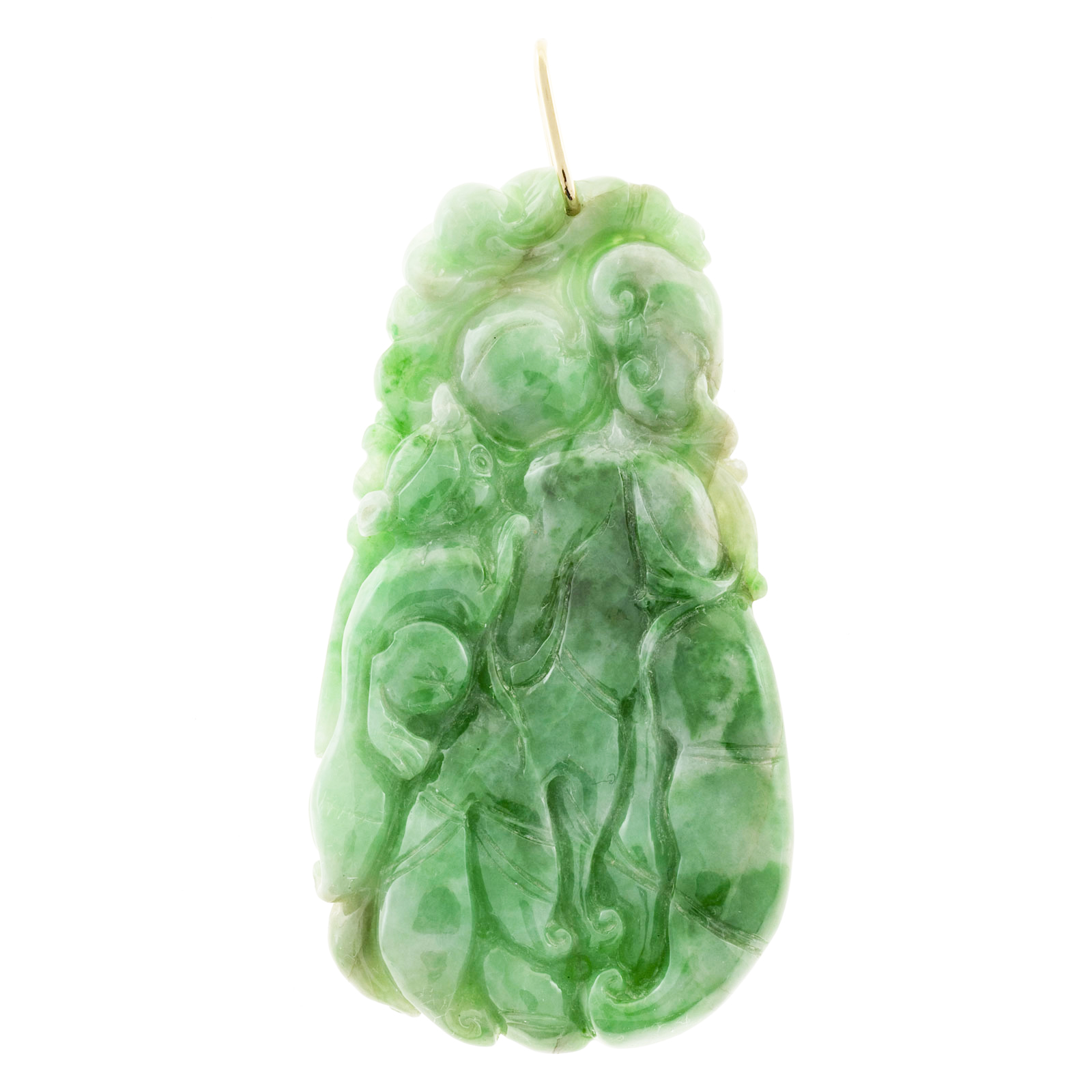 Vintage 14K Yellow Gold Carved Jadeite Jade Pendant 