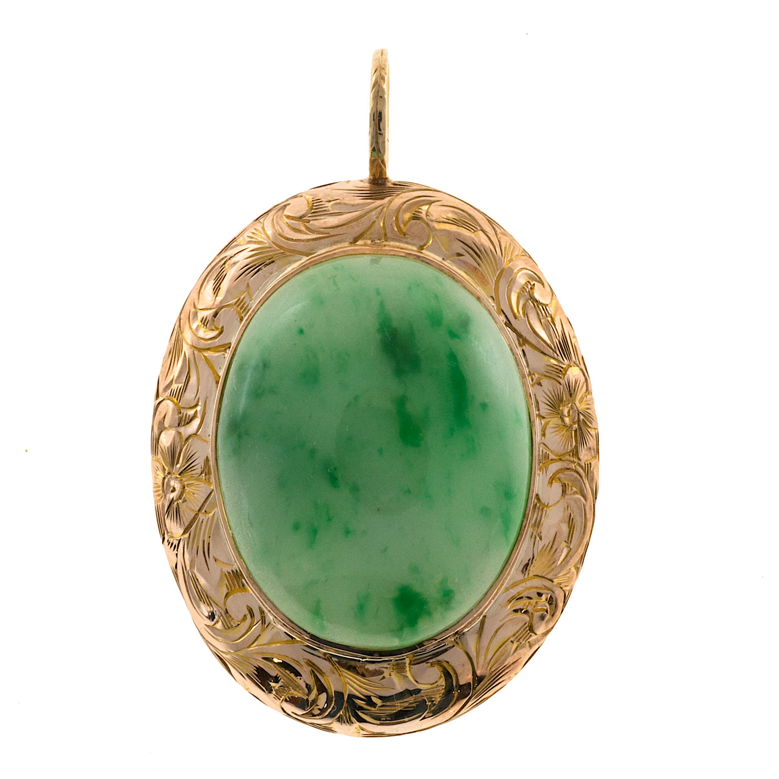 Vintage Art Deco 14K Rose Gold with 12.00ct Jade Pendant
