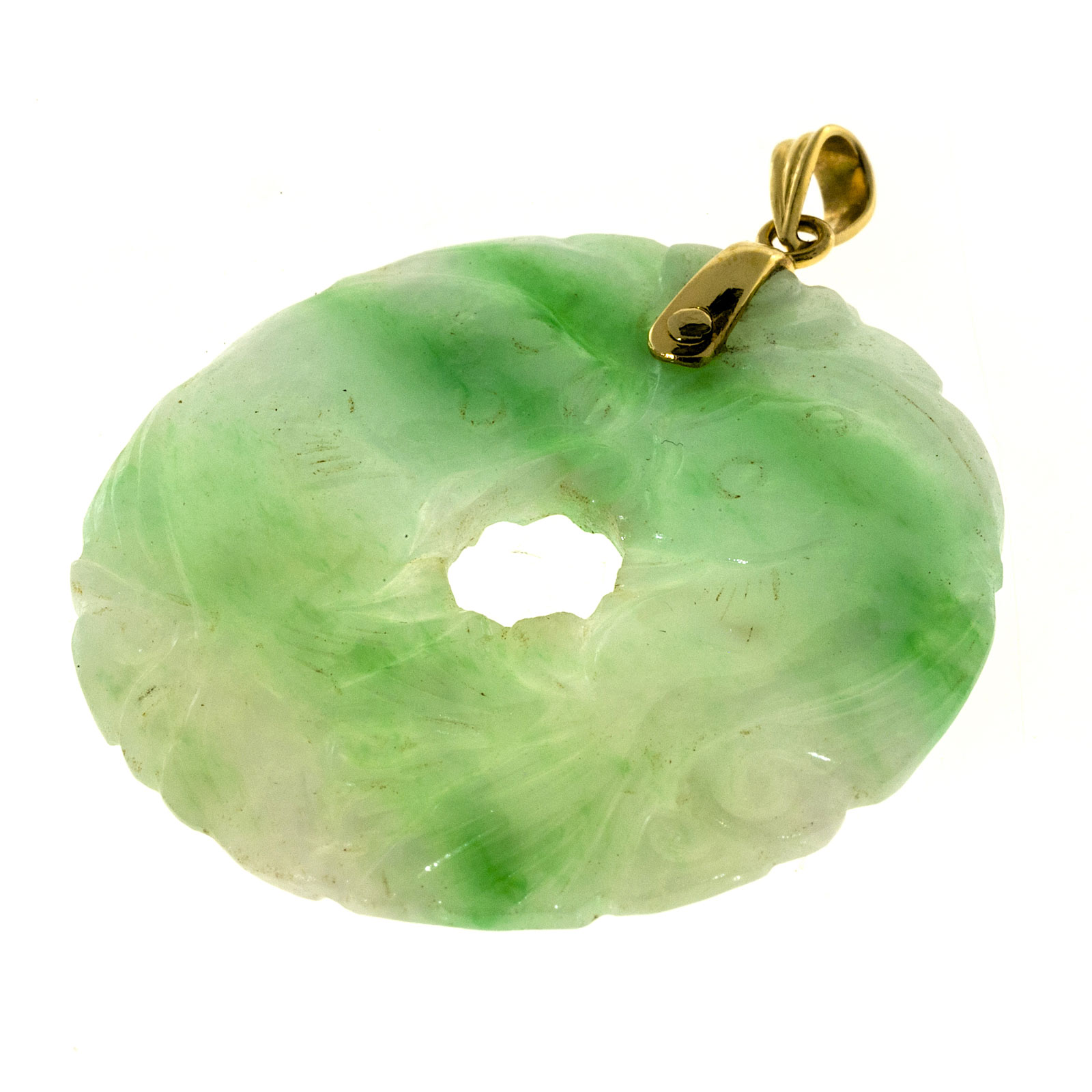 18K Yellow Gold Jadeite Jade Vintage Pendant 