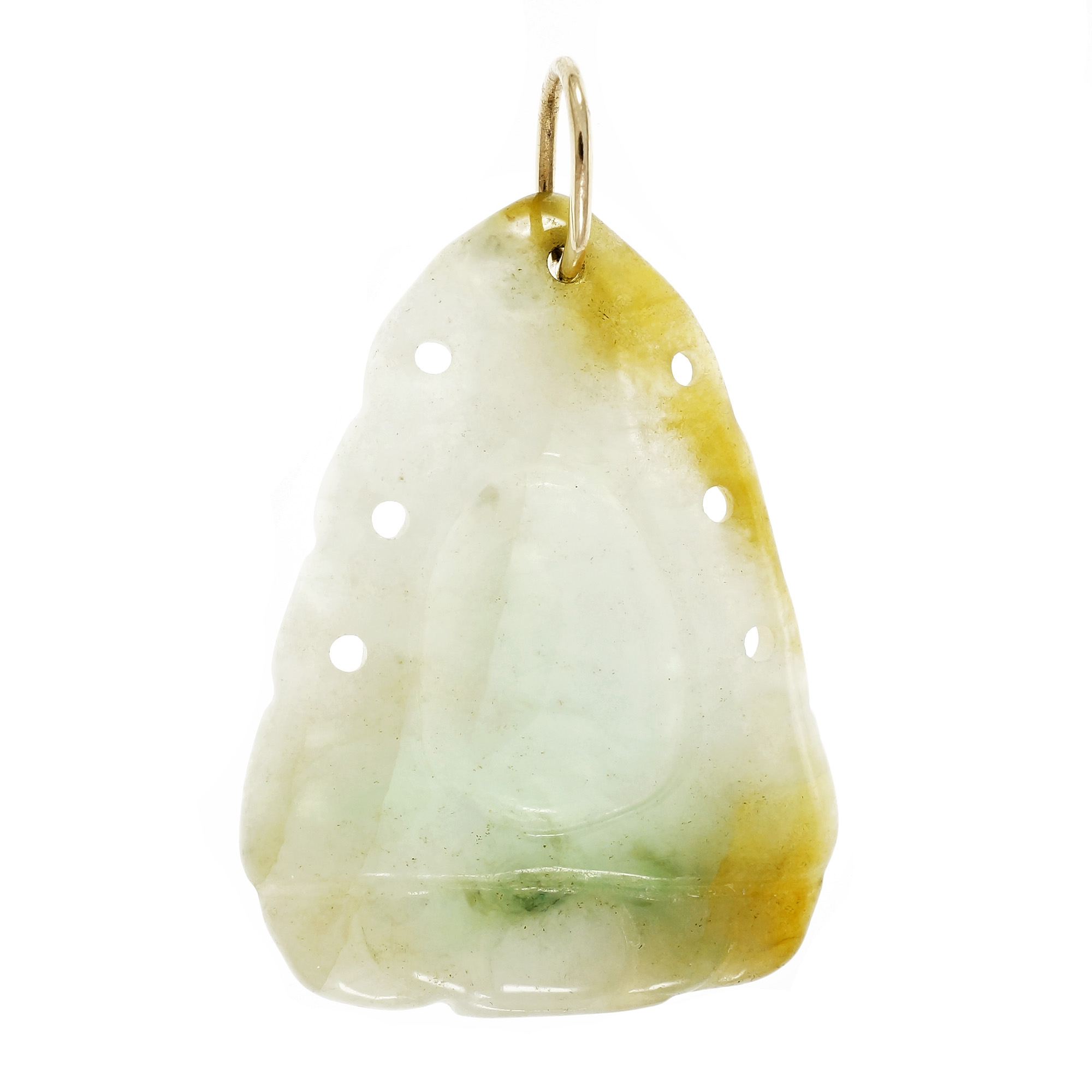 14K Yellow Gold Natural Carved Jadeite Jade Pendant 