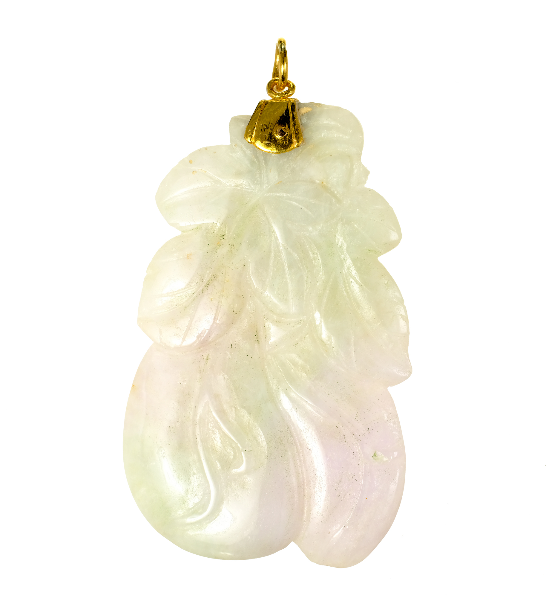 Natural Jadeite Jade Carved Pendant Green  Light Purple 22k Gold GIA Certified
