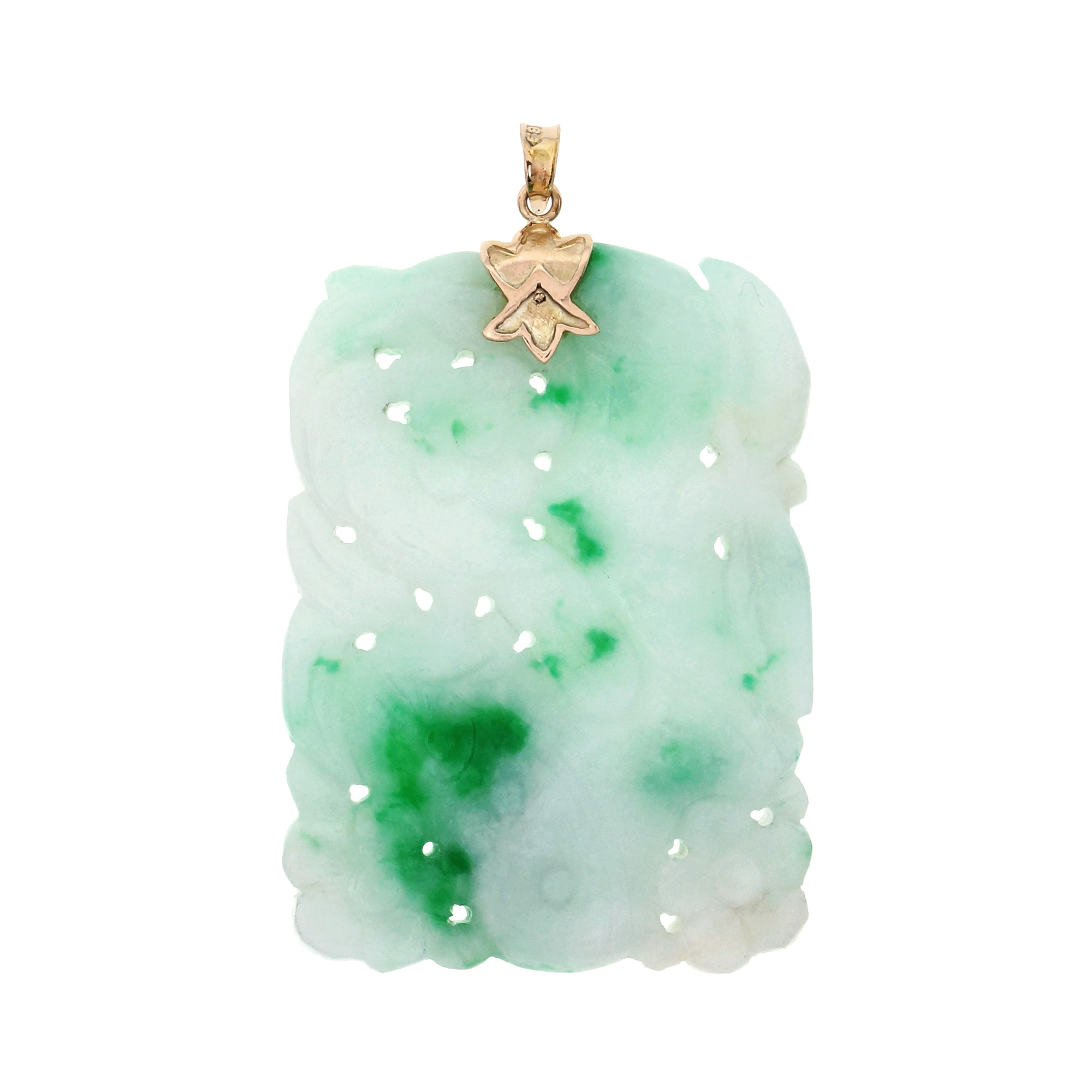 Jadeite Jade Natural Pendant White  Green 14k Gold GIA Certified