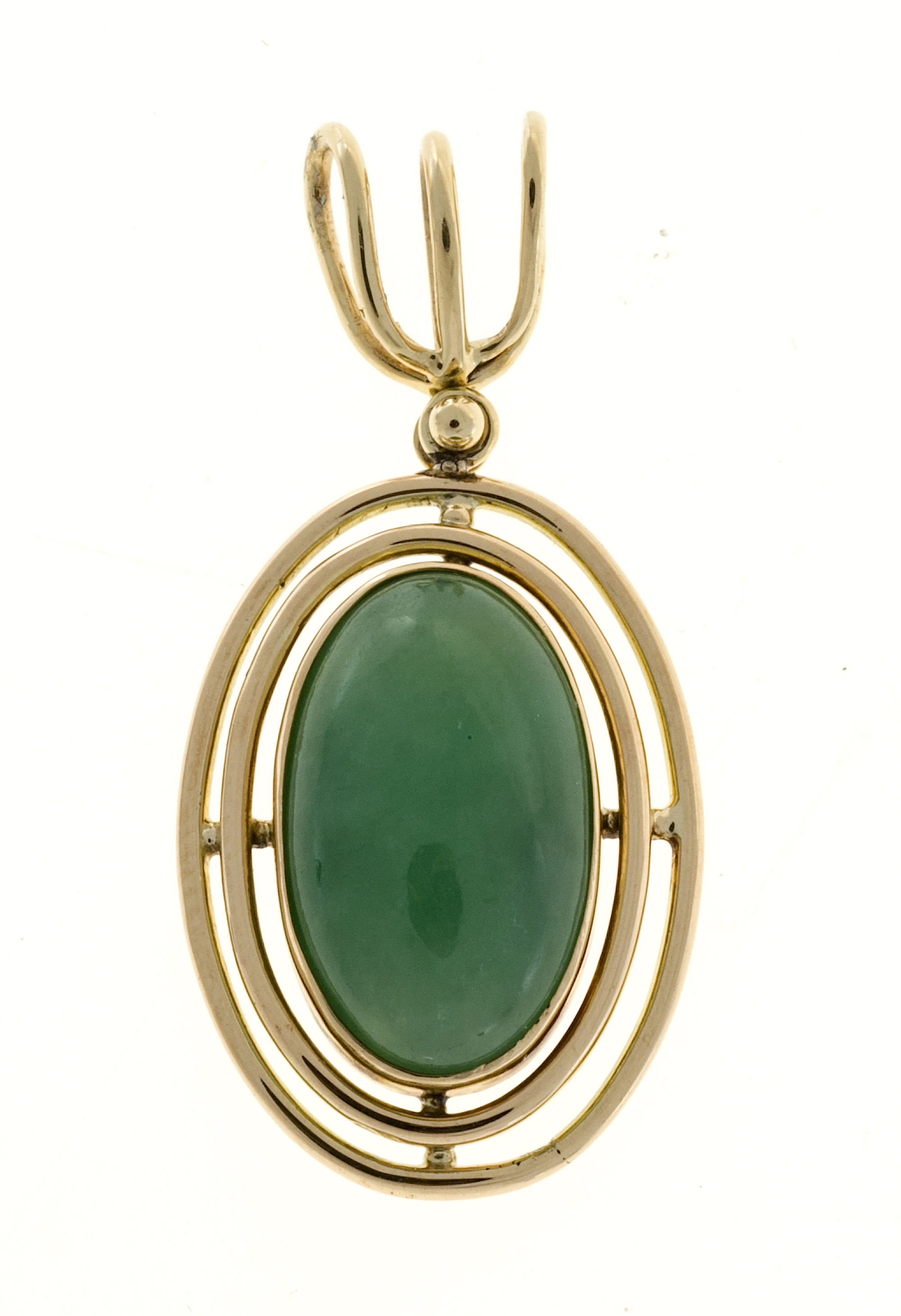Vintage 14K Rose Gold Wire Frame Oval Jadeite Jade Pendant 