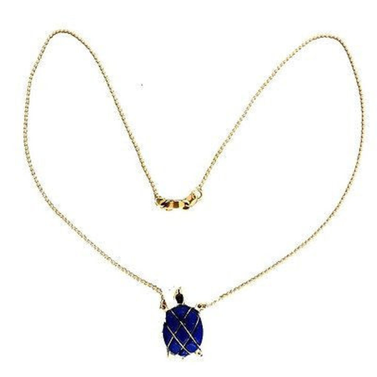 Vintage Estate Bright Blue Lapis 18k Turtle Necklace 16 Inches