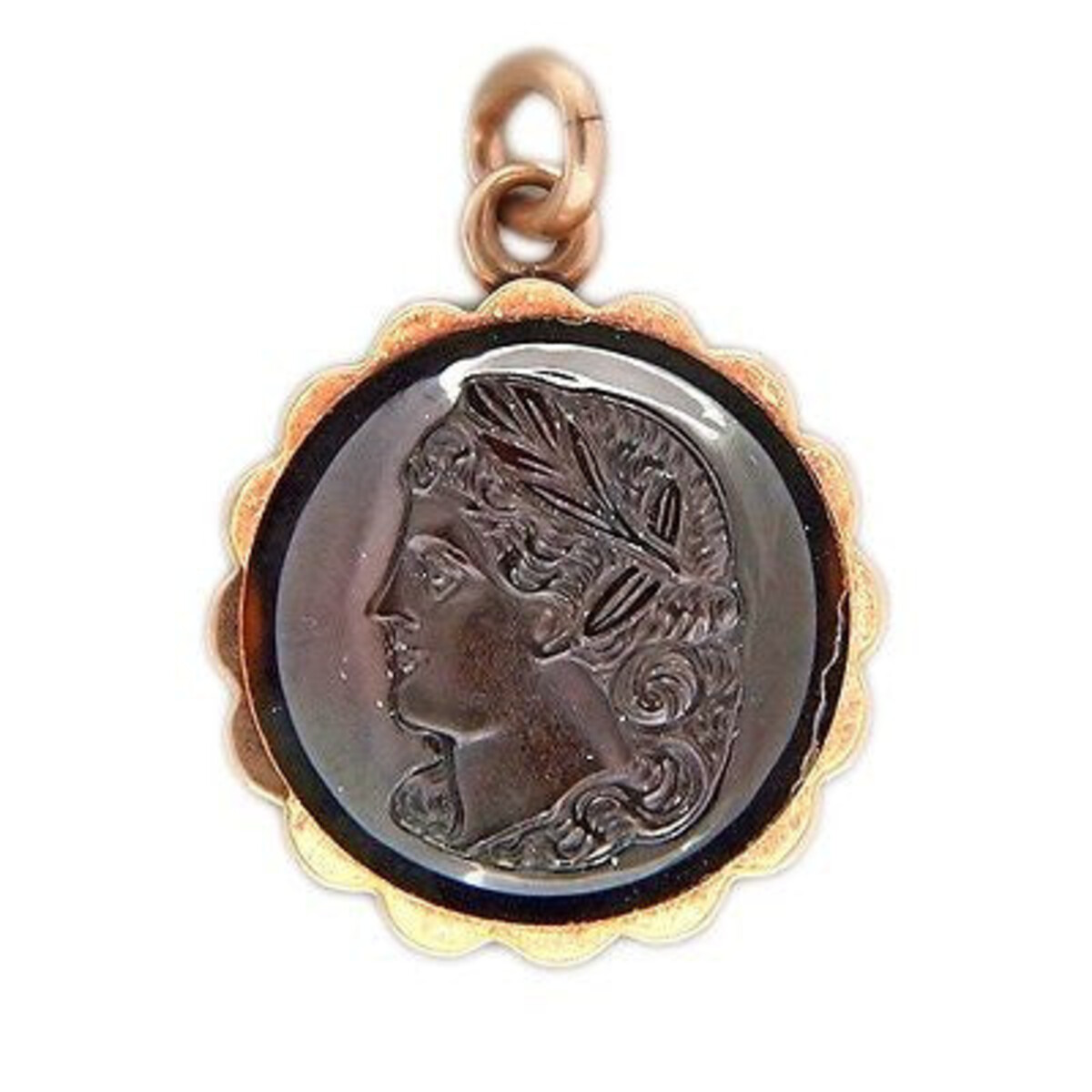 14K Rose Gold Carved Face Carnelian Onyx Vintage Pendant 