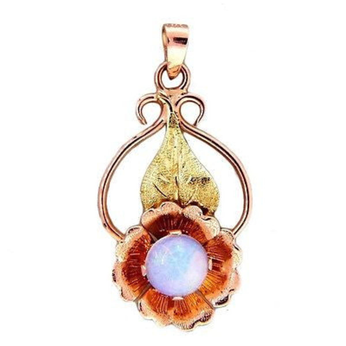 Vintage Retro 14k Pink Green Gold Flower Pendant Blue Green Opal