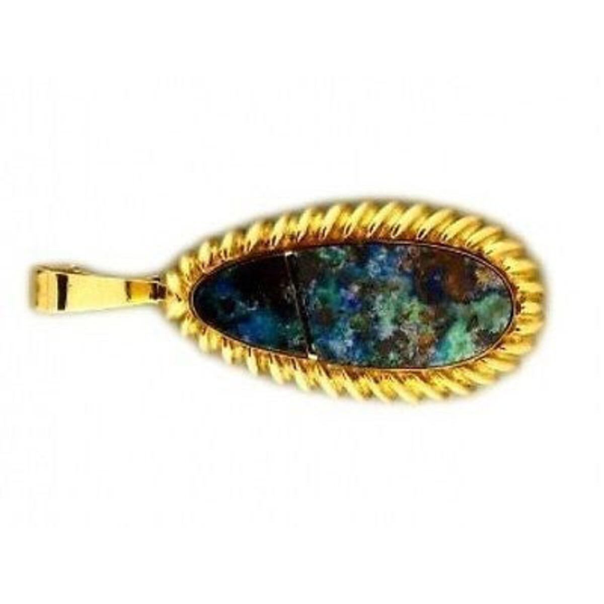 PS Unique Hand Made 18k Yellow Gold Boulder Pear Shape Opal 14k Enhancer Pendant