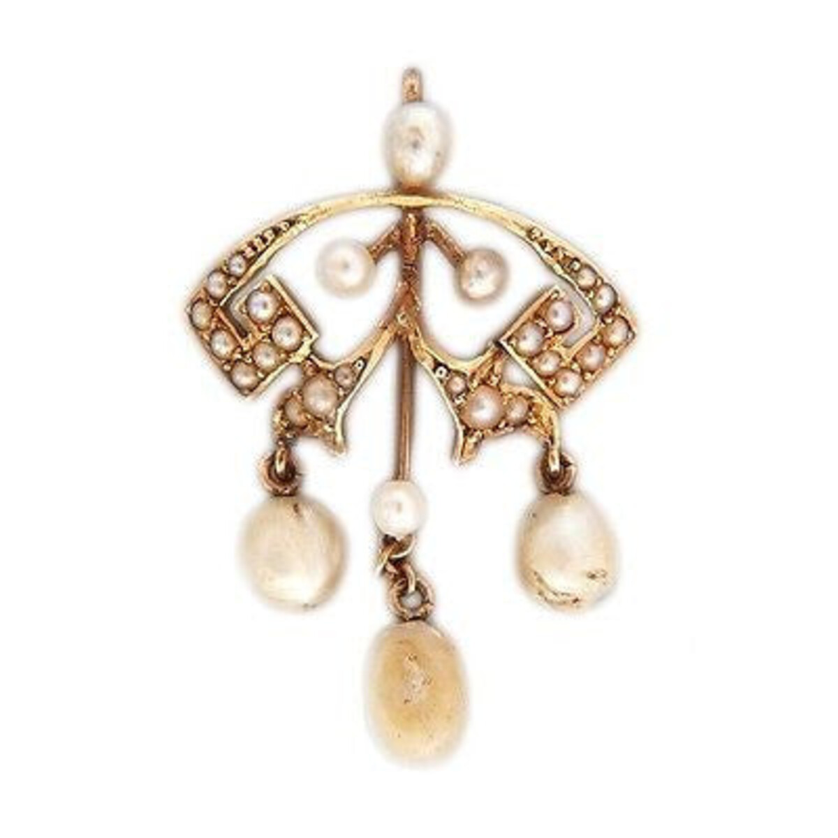Vintage Victorian Patina 14k Pink Gold 29 Natural Pearl Pendant Circa 1900s