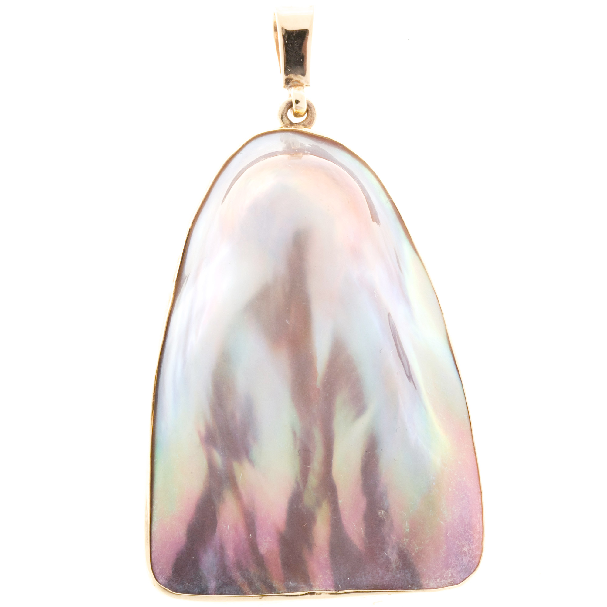 Vintage 14K Yellow Gold Natural Gray Mobe Pearl Triangle Pendant