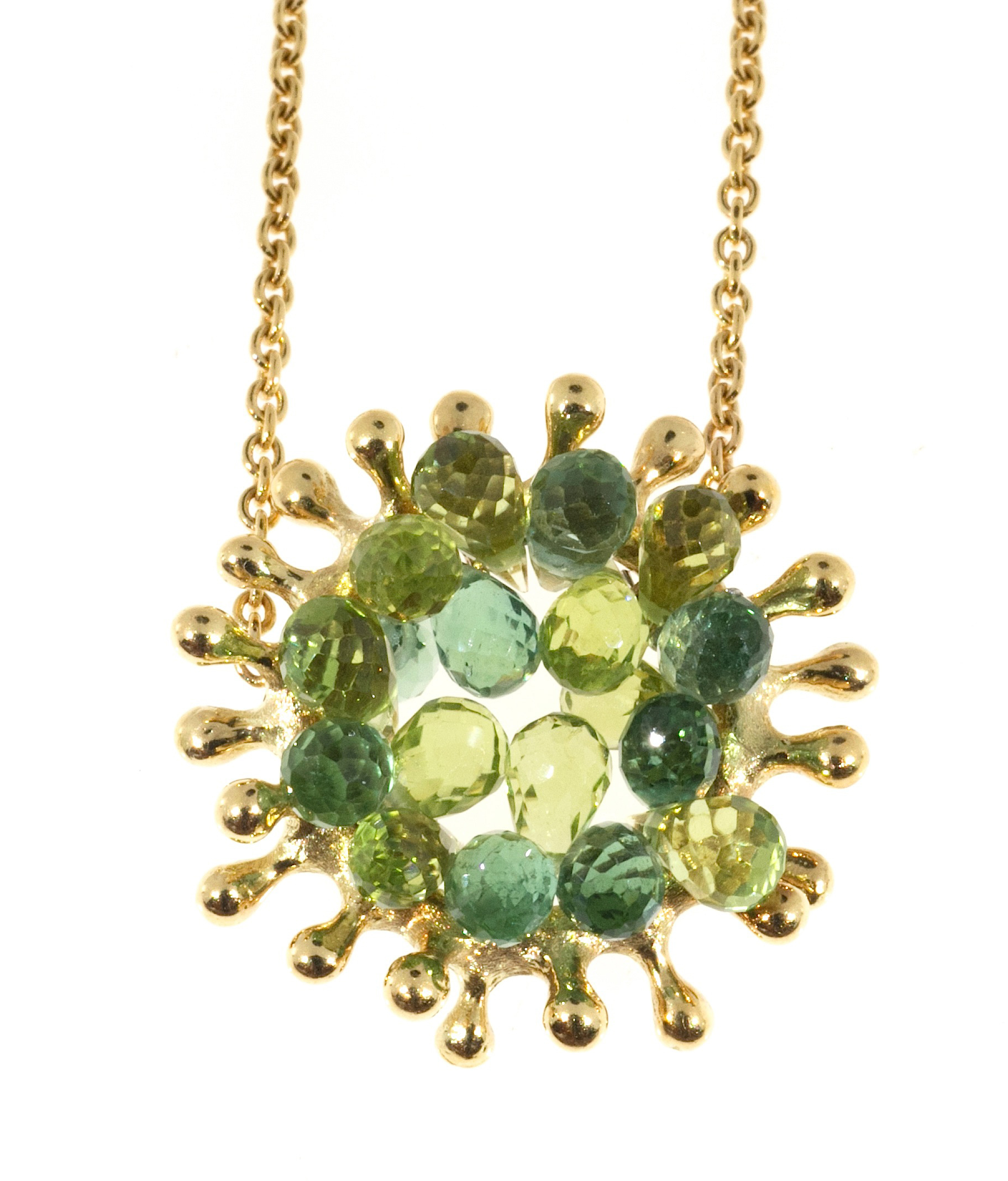 18K Yellow Gold with 17.00ct Peridot Briolette Pendant Necklace 