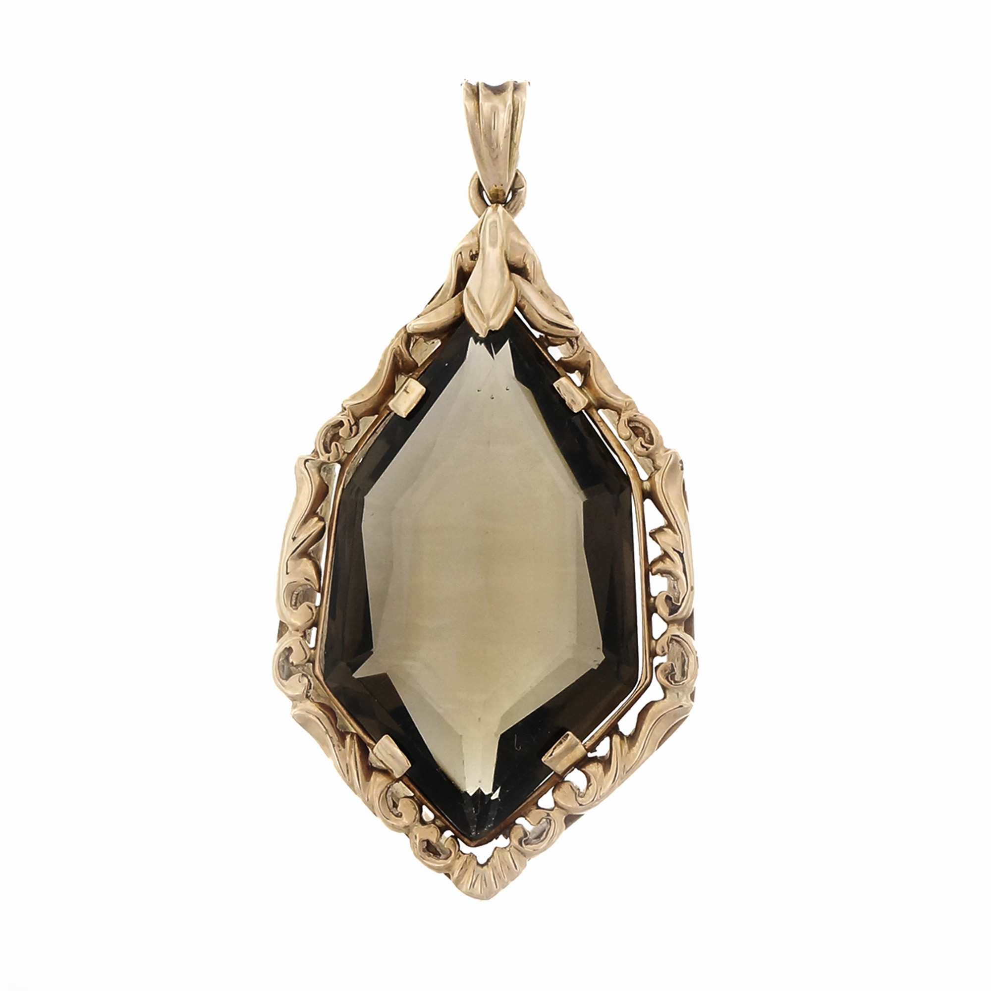 Vintage 23.00ct Hexagonal Smoky Quartz Pendant 14k Pink Gold 