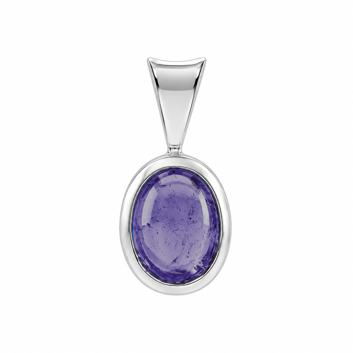 Vintage Estate 14k White Gold Bezel Set Oval Cabochon Tanzanite 1.67ct Pendant