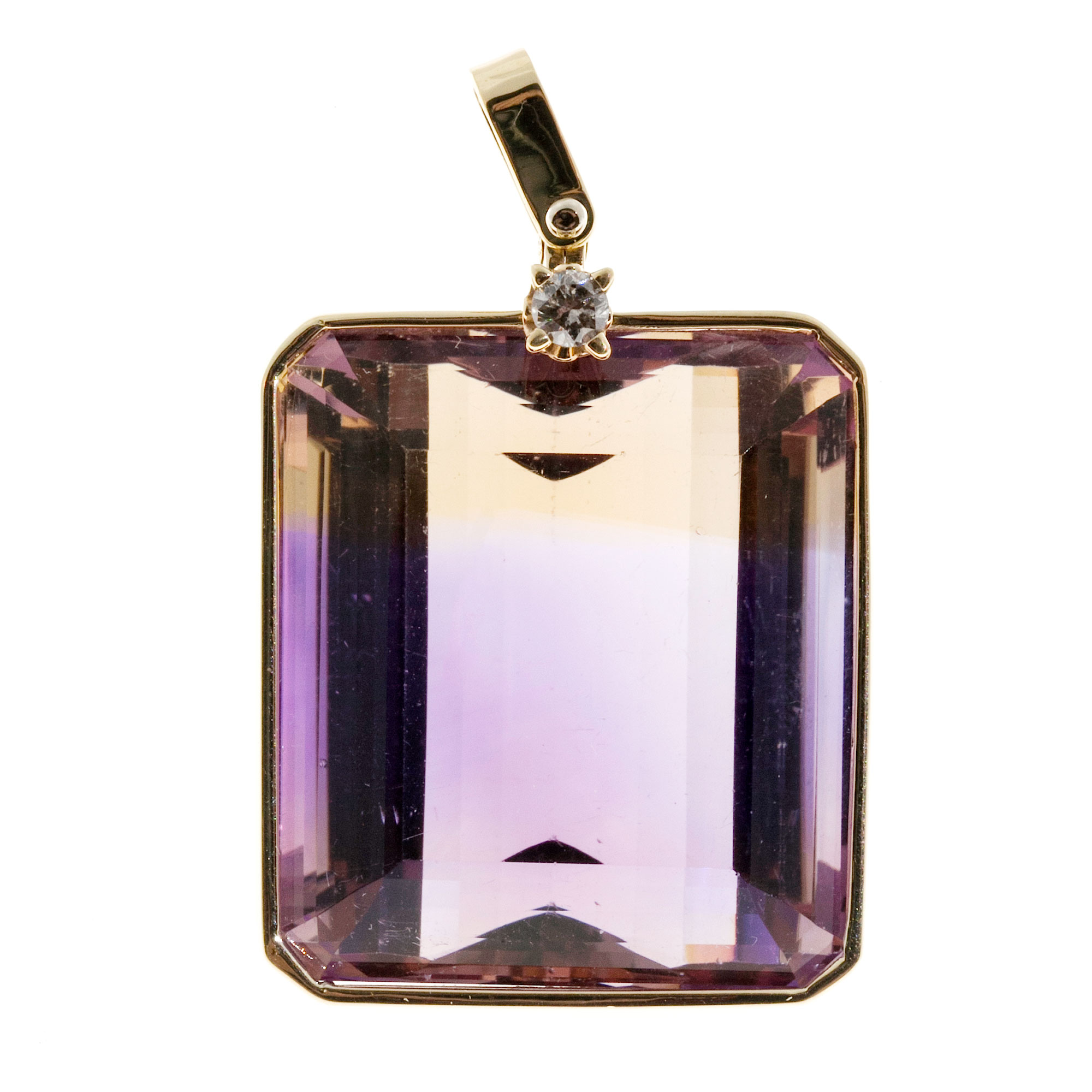 Vintage 14K Yellow Gold 29ct Emerald Cut Amitrine Diamond Pendant