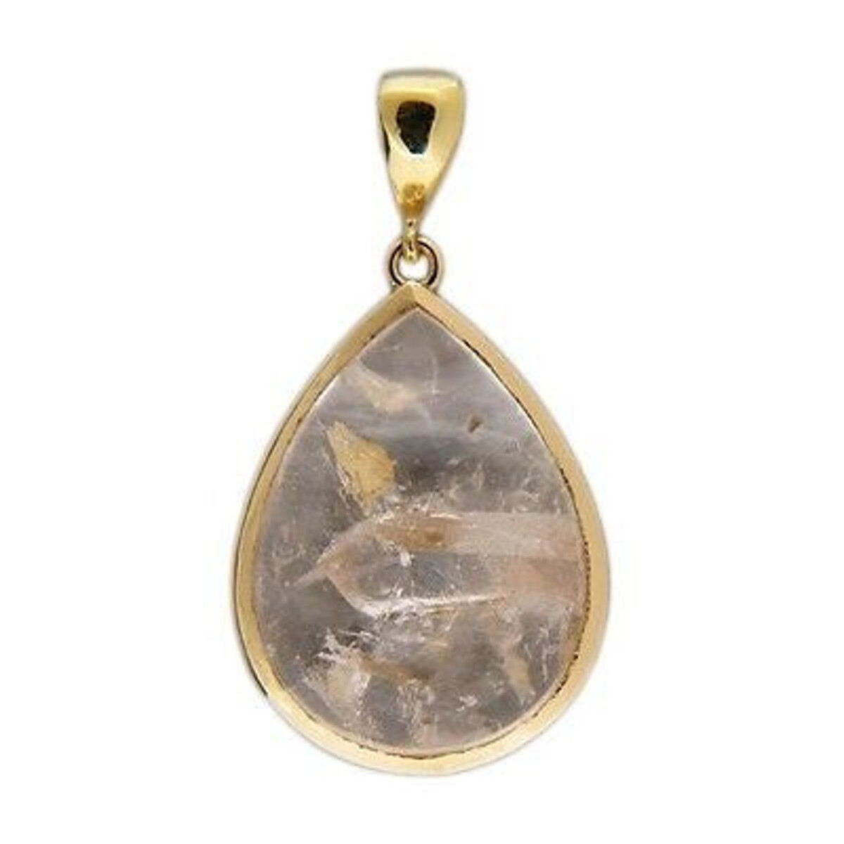 Vintage Clear 21.49ct Pear Shape Quartz Manifestor Crystal 18k Gold Pendant