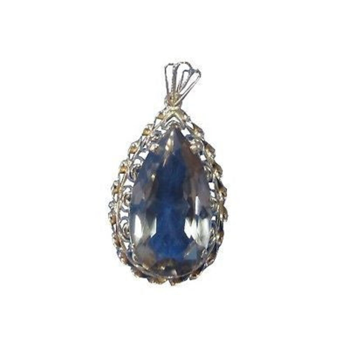 Vintage 1950s 16ct 14k Rose Gold Open Work Frame Pear Smokey Quartz Pendant