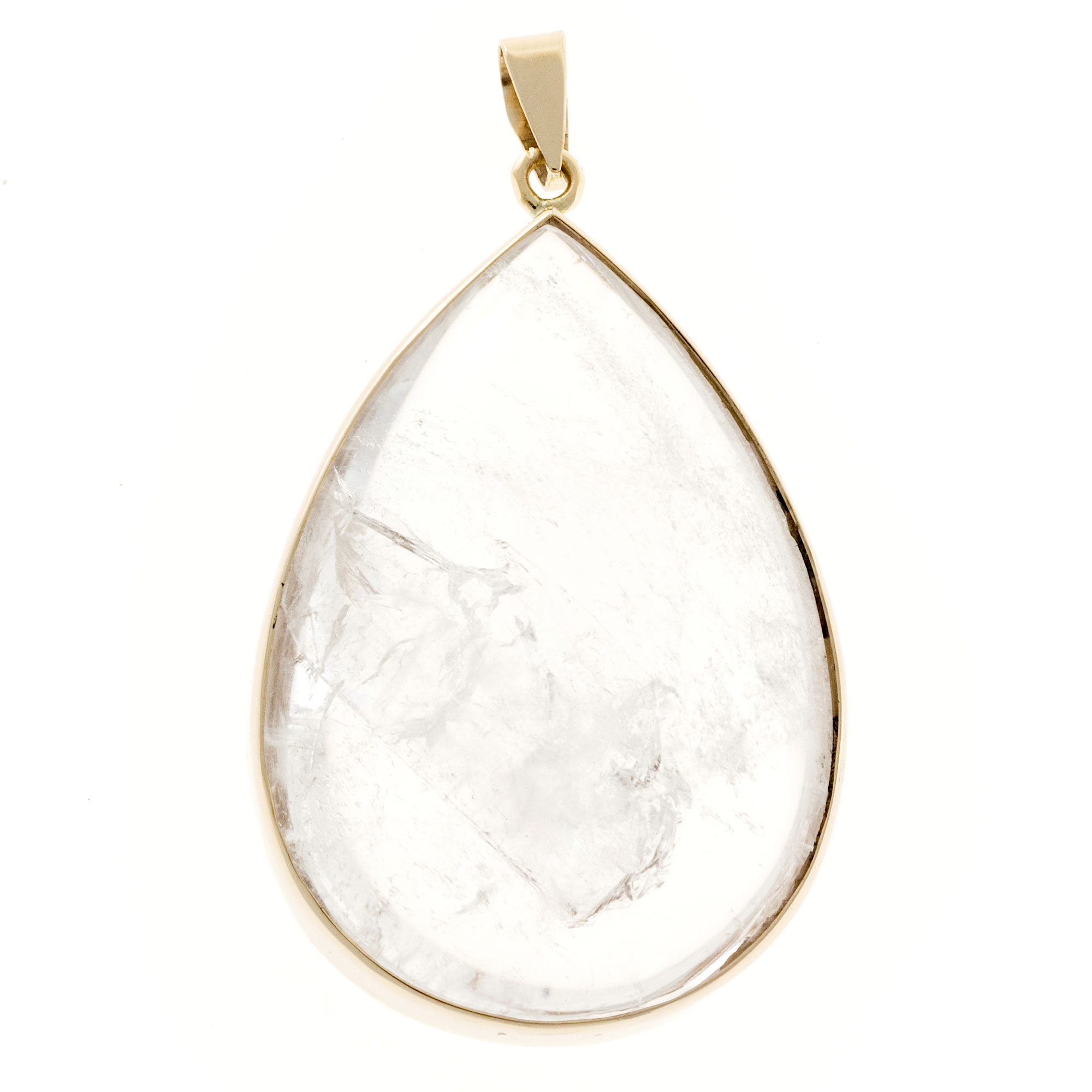 Vintage 14k Yellow Gold 90.00ct Clear Quartz Rainbow Manifestor Double Cabochon Crystal Pendant