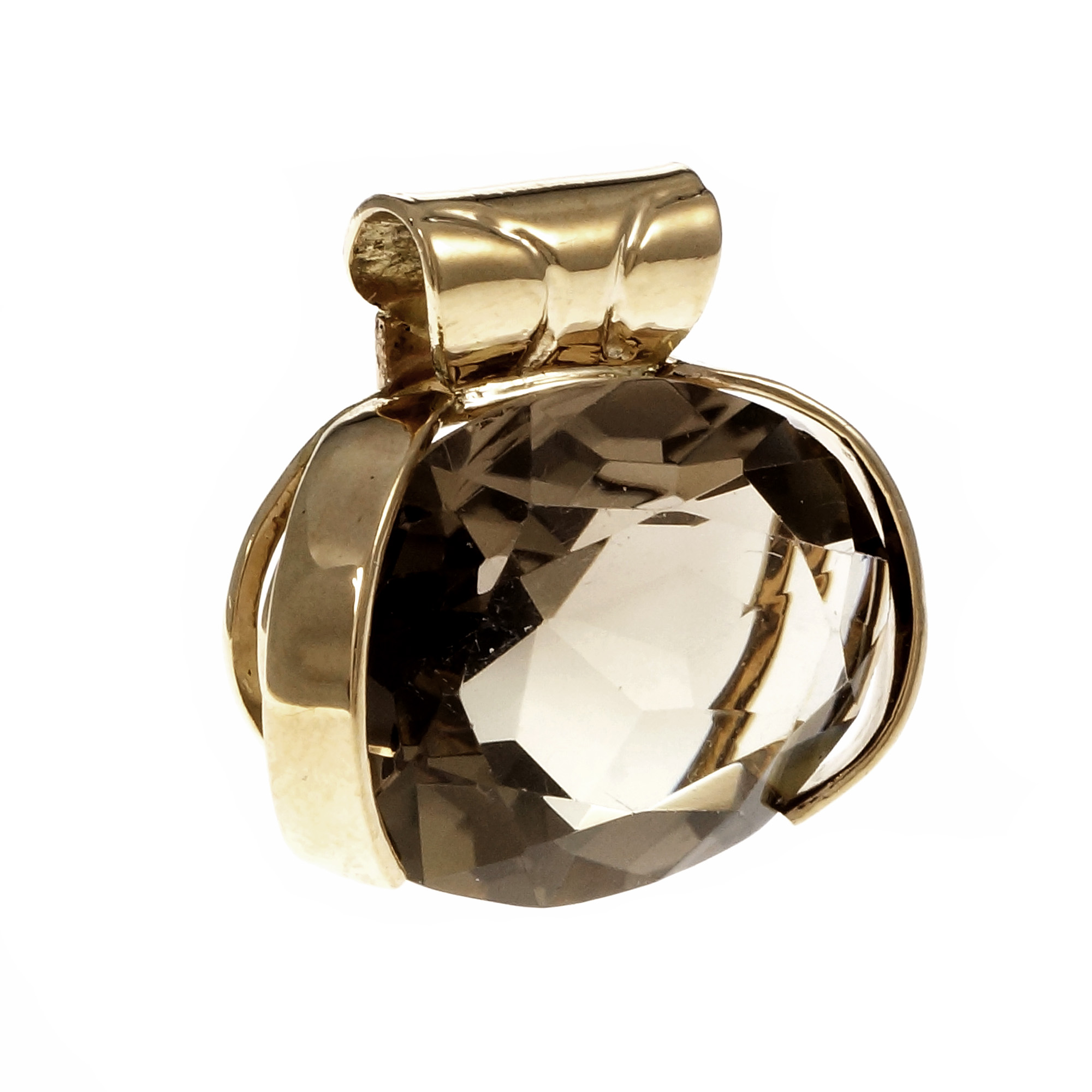 14K Yellow Gold 22.00cts Oval Yellowish Brown Smoky Quartz Pendant 