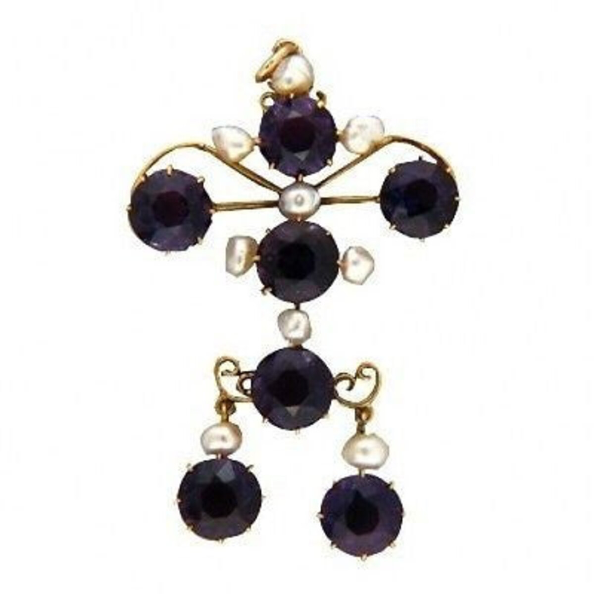 14k Rose Gold Vintage 1890s Amethyst Cultured Pearl Pendant
