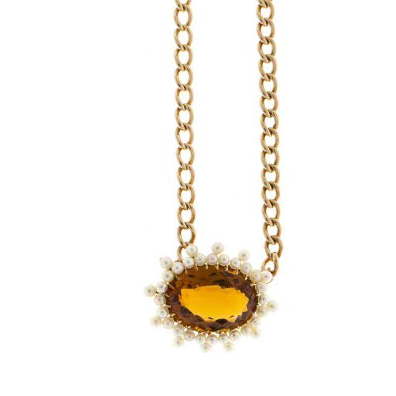 14K Rose Gold with 11.00ct Citrine  Pearl Pendant Necklace