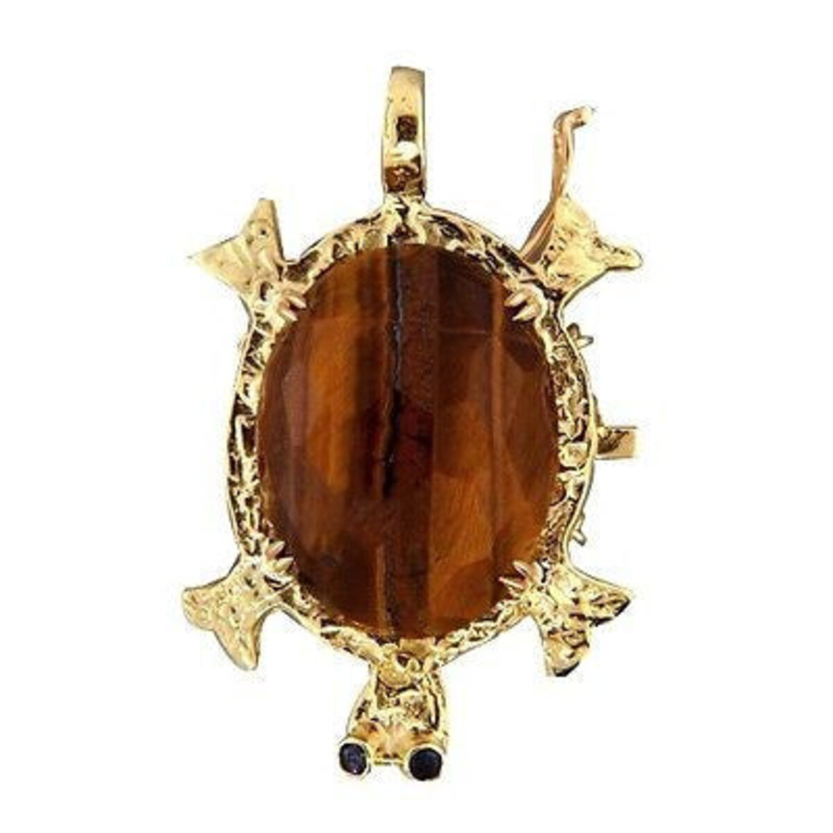 Vintage Tiger Eye .10ct Sapphire 14k Turtle Pendant Necklace Bracelet Catch