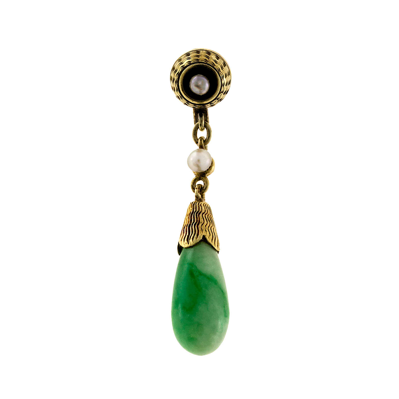 14K Yellow Gold Jadeite Jade Pearl Vintage Pendant 