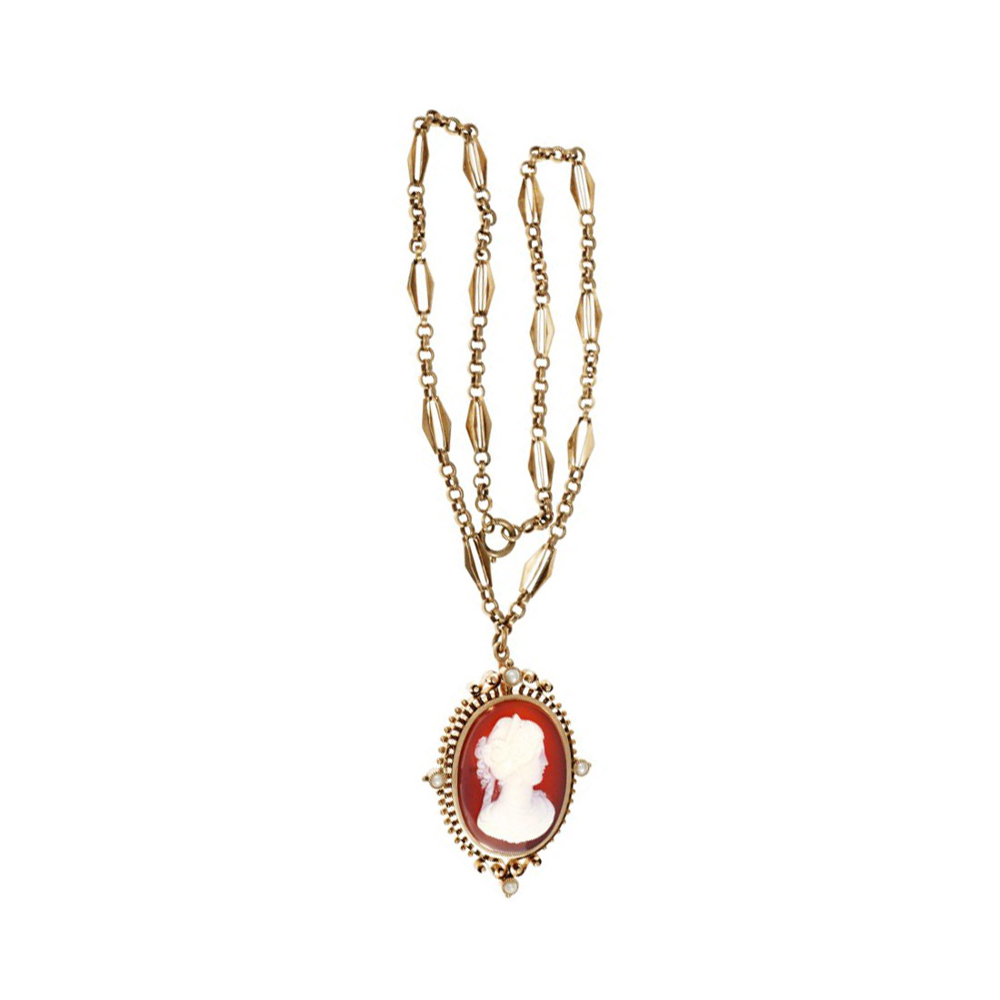 9K  14K Pink Gold Carnelian Hardstone Pin Pendant Necklace